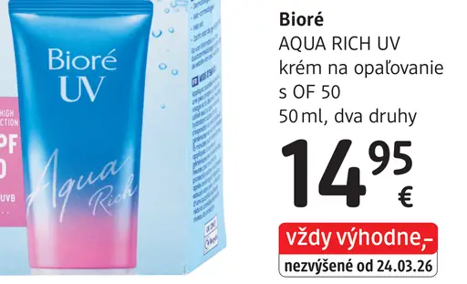 Bioré Aqua Rich UV krém na opaľovanie s OF 50