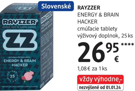 Rayzzer Energy & Brain Hacker cmúľacie tablety, výživový doplnok