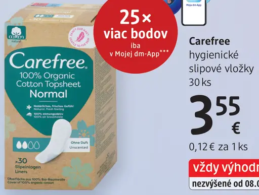 Carefree 100% Organic Cotton Topsheet Normal hygienické slipové vložky