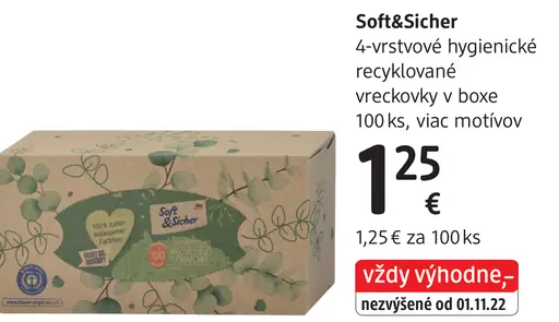 Soft&Sicher 4-vrstvové hygienické recyklované vreckovky v boxe