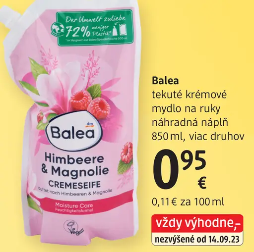 Balea tekuté krémové mydlo na ruky, náhradná náplň Himbeere & Magnolie
