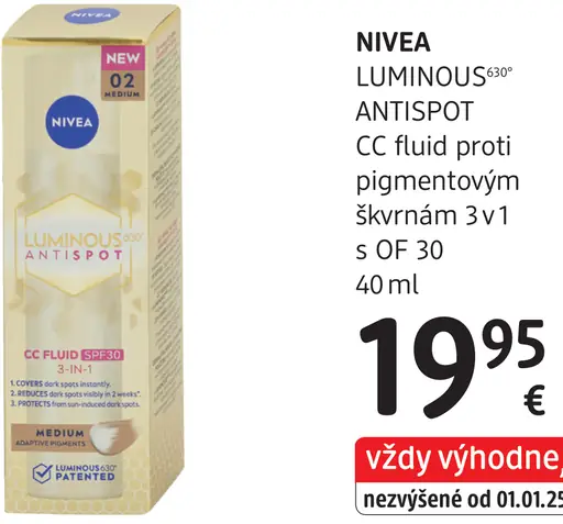 Nivea Luminous630 Antispot CC fluid proti pigmentovým škvrnám s OF 30