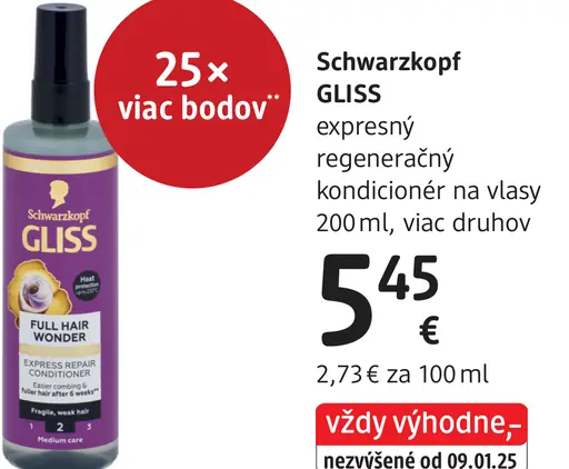 Schwarzkopf Gliss expresný regeneračný kondicionér na vlasy, viac druhov
