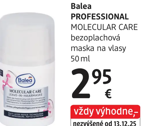 Balea Professional Molecular Care bezoplachová maska na vlasy