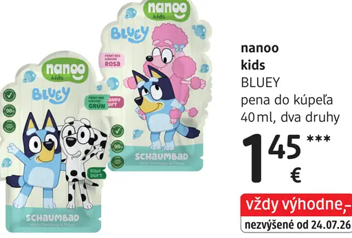 Nanoo kids BLUEY pena do kúpeľa, dva druhy