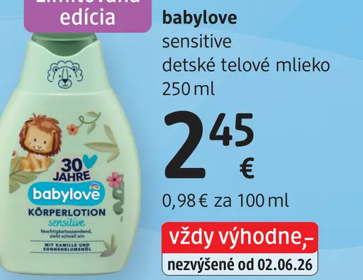 Babylove sensitive detské telové mlieko