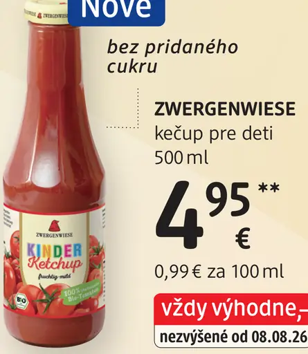 Zwergenwiese Kinder kečup pre deti bez pridaného cukru