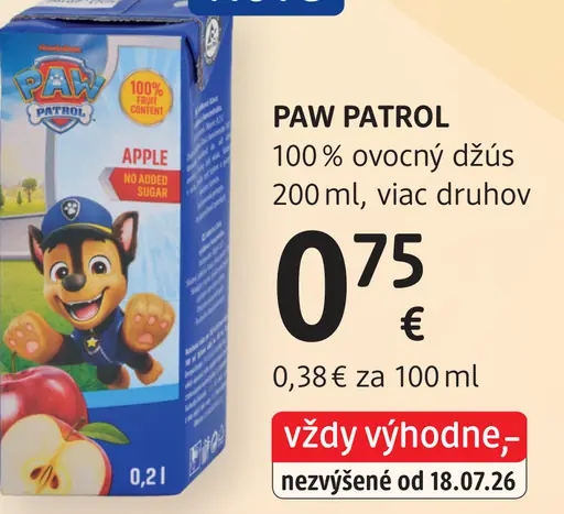 Paw Patrol 100 % ovocný džús