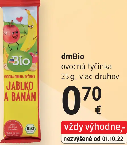 DmBio ovocná tyčinka jablko a banán