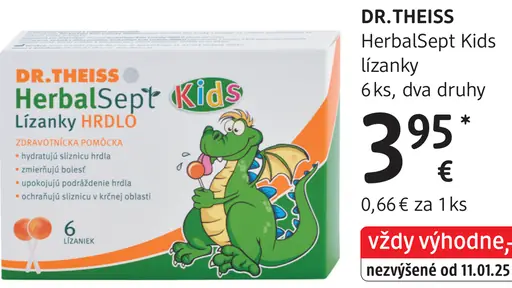 DR.THEISS HerbalSept Kids lízanky na hrdlo, dva druhy