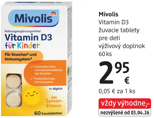 Mivolis Vitamín D3 pre deti žuvacie tablety