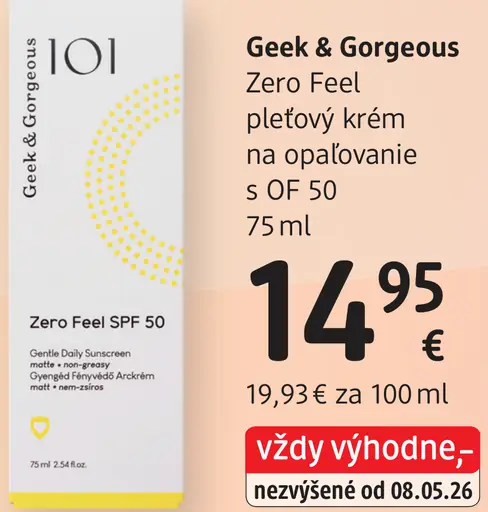 Geek & Gorgeous Zero Feel pleťový krém na opaľovanie s OF 50