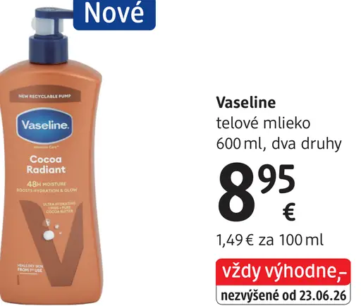 Vaseline telové mlieko, dva druhy