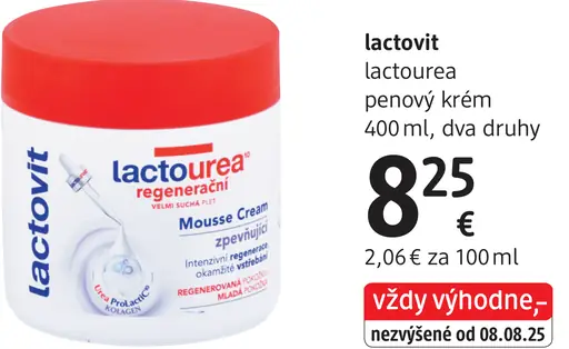 Lactovit lactourea penový telový krém, dva druhy