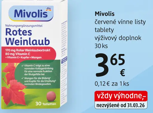 Mivolis červené vínne listy, tablety, výživový doplnok