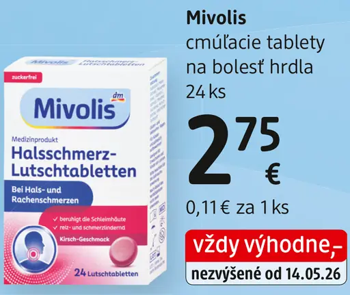 Mivolis cmúľacie tablety na bolesť hrdla