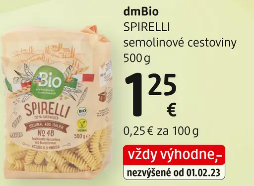 DmBio SPIRELLI semolinové cestoviny