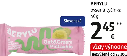 Berylu ovsená tyčinka Oat&Cream Pistachio