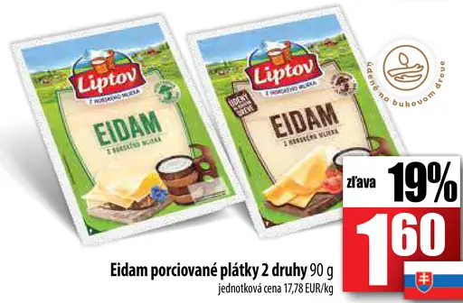 Eidam porciované plátky 2 druhy