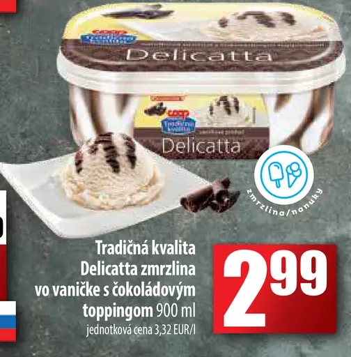 Delicatta zmrzlina vo vaničke s čokoládovým toppingom