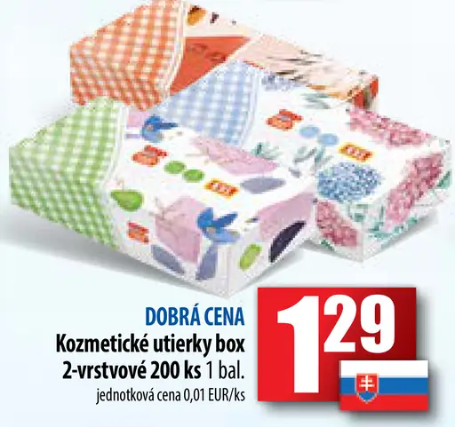 Kozmetické utierky box 2-vrstvové 200 ks