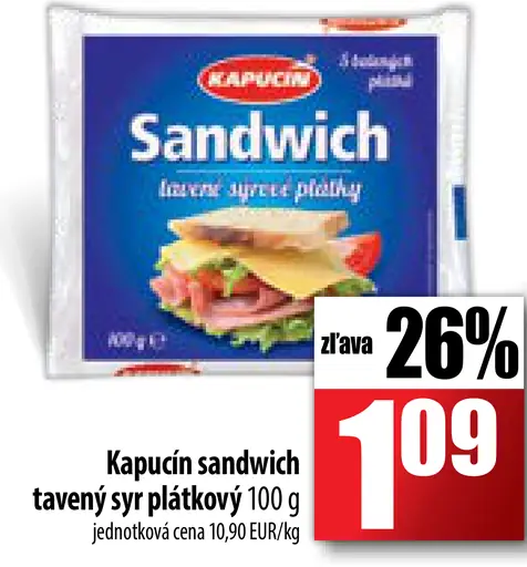 Kapucín sandwich tavený syr plátkový