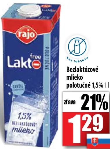 Bezlaktózové mlieko polotučné 1,5%