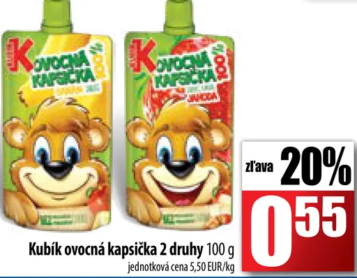 Kubík ovocná kapsička 2 druhy