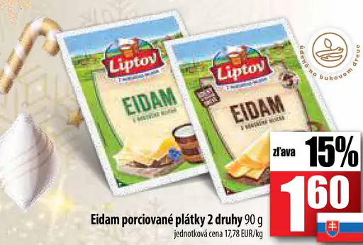 Eidam porciované plátky 2 druhy