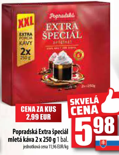 Popradská Extra špeciál mletá káva 2 x 250 g