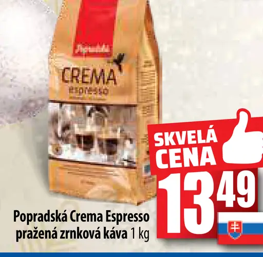 Popradská Crema Espresso pražená zrnková káva