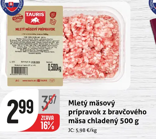 Mletý mäsový prípravok z bravčového mäsa chladený