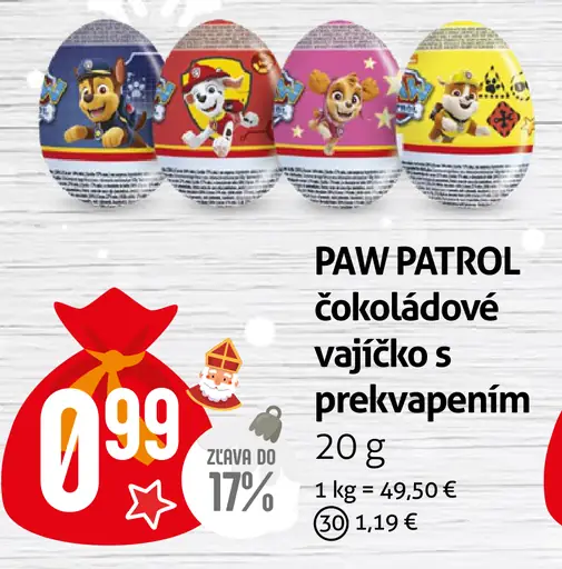 PAW PATROL čokoládové vajíčko s prekvapením