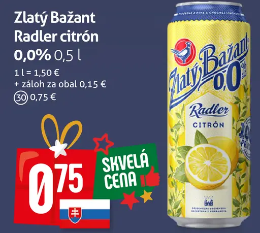 Zlatý Bažant Radler citrón