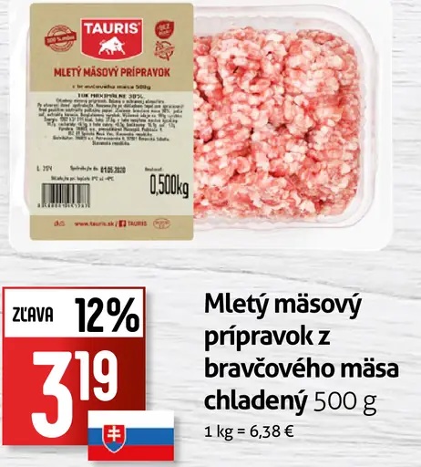 Mletý mäsový prípravok z bravčového mäsa chladený
