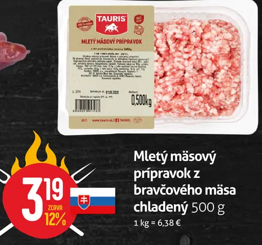 Mletý mäsový prípravok z bravčového mäsa chladený