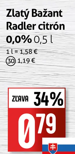 Zlatý Bažant Radler 0,0% citrón