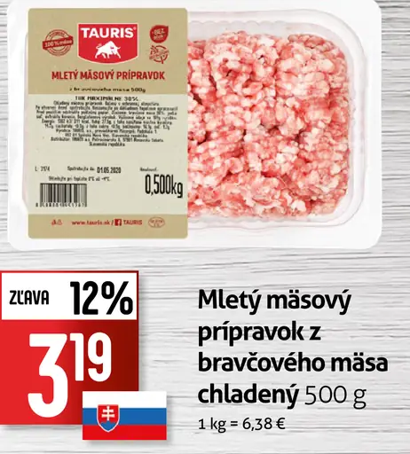 Mletý mäsový prípravok z bravčového mäsa chladený