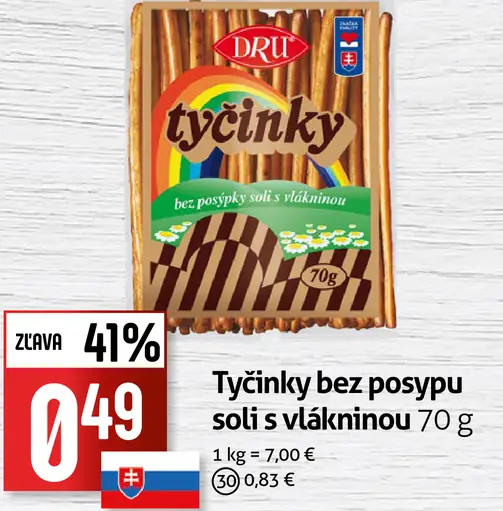 Dru Tyčinky bez posýpky soli s vlákninou