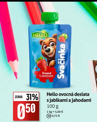 Hello ovocná desiata s jablkami a jahodami