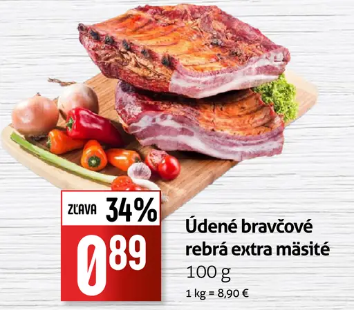 Údené bravčové rebrá extra mäsité