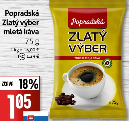 Popradská Zlatý výber pražená mletá káva