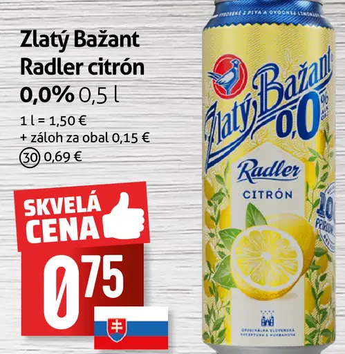 Zlatý Bažant Radler citron plechovka