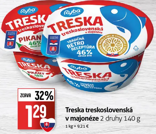 Ryba Treska treskoslovenská v majonéze šalát rôzne druhy