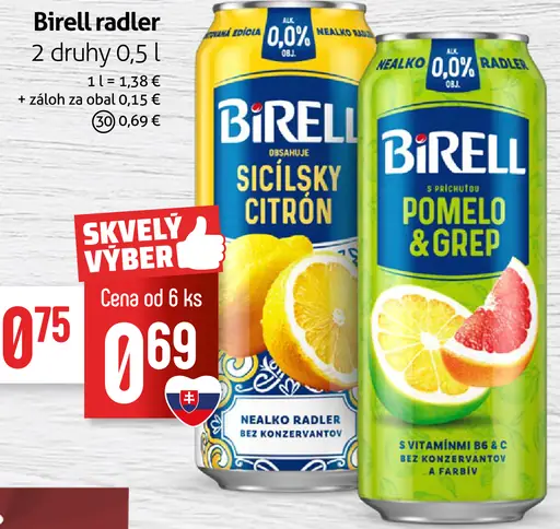 Birell radler Sicílsky citrón nealkoholický ochutený nápoj plechovka