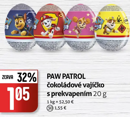 PAW PATROL čokoládové vajíčko s prekvapením