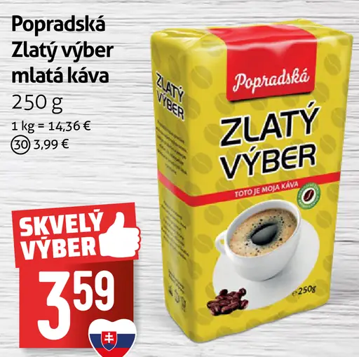 Popradská Zlatý výber pražená mletá káva
