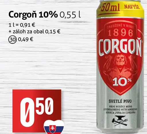 Corgoň pivo 10% plechovka