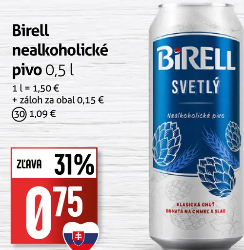 Birell Svetlý nealkoholické pivo plechovka