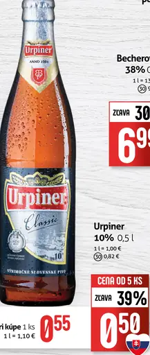 Urpiner Classic pivo plechovka